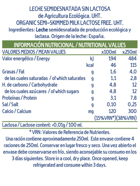 Información nutricional - 1000ml